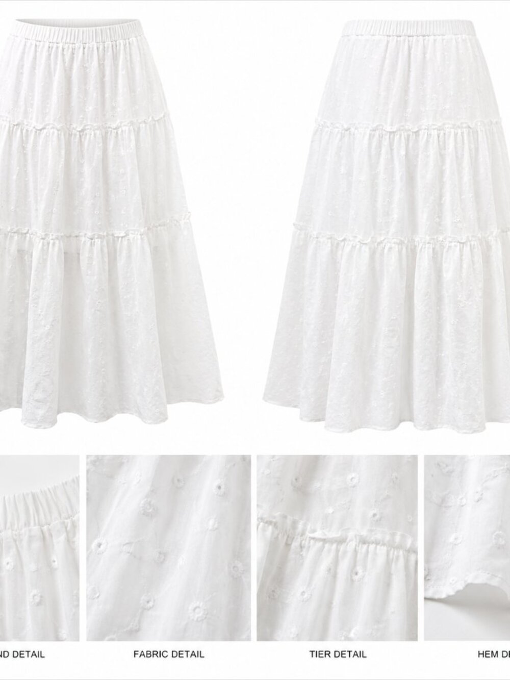White Swiss Dot Tiered Midi Skirt Y2K Boho, Fairycore, Cottagecore - MP